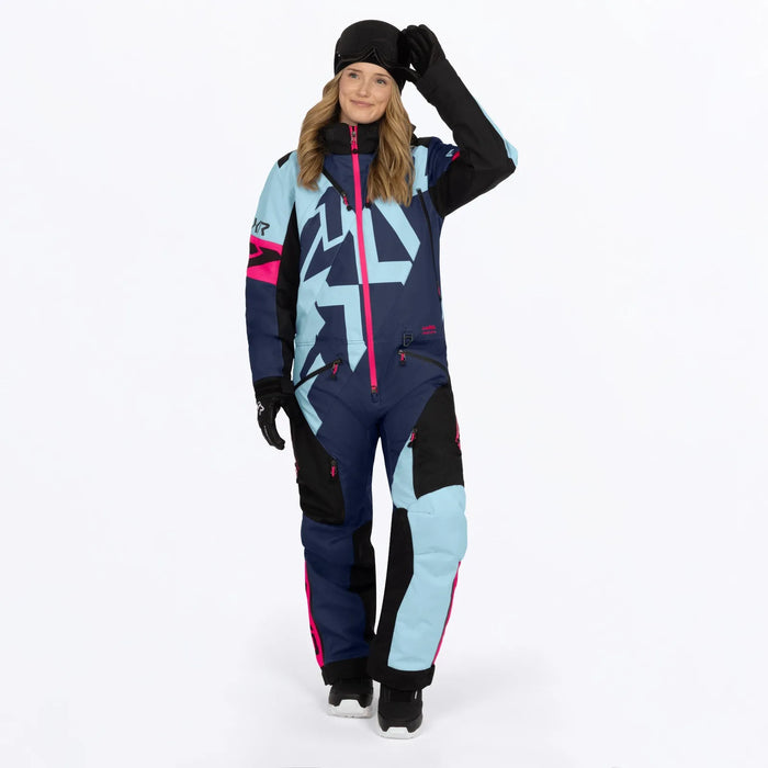 FXR Womens Cold Cross CX Lite Monosuit 2027 - Midnight/Maui/Razz, front view