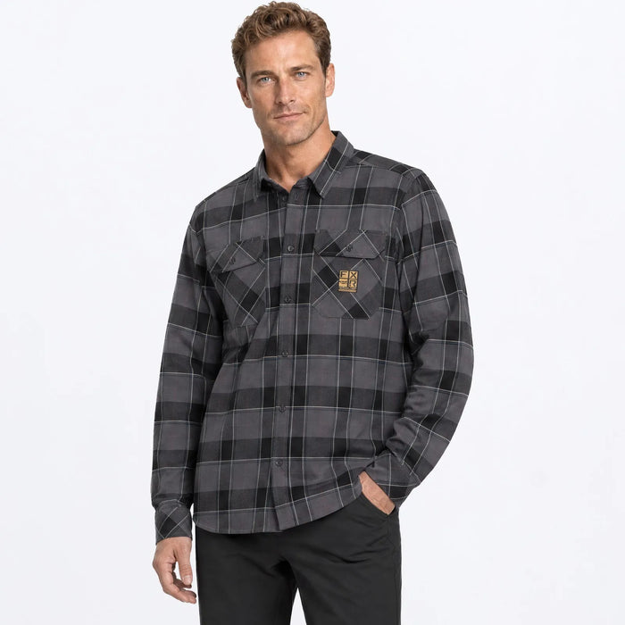 FXR Mens HD Flannel Shirt - Black/Asphalt, front view