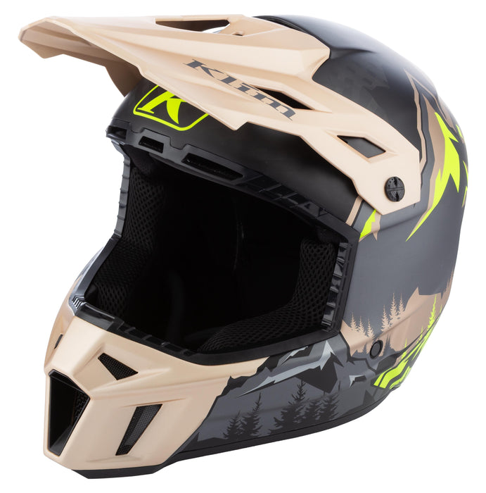 Klim F3 Carbon Helmet ECE - DNA Montana Tan - Hi-Vis, front view