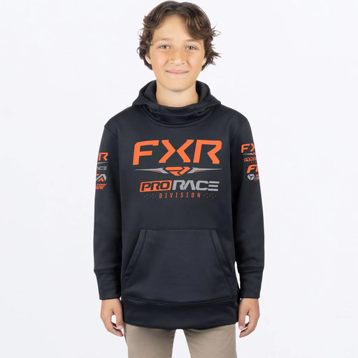 FXR Youth Race Division Tech Pullover Hoodie - Black/Orange, front view