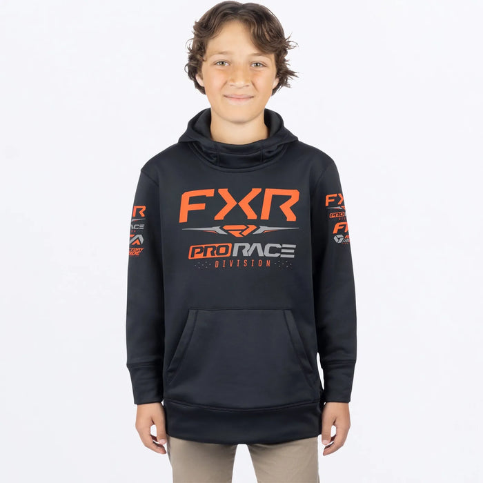 FXR Youth Race Division Tech Pullover Hoodie - Black/Orange, front view