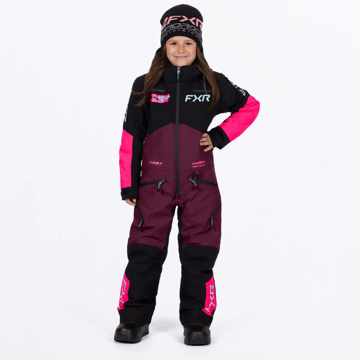 FXR Child Vertical Monosuit - Plum/Razz/Maui, front view