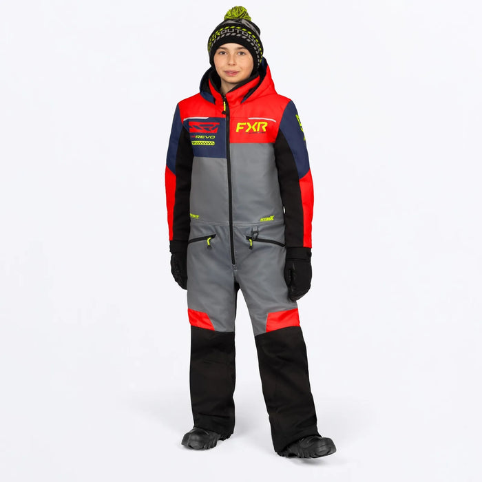 FXR Youth Revo Monosuit - Ti/Red/Midnight, front view