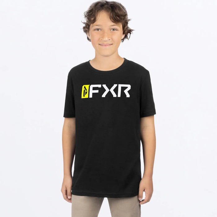 FXR Youth Mitered Premium T-Shirt - Black/HiVis, front view