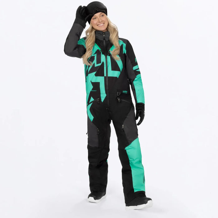 FXR Womens Cold Cross CX F.A.S.T. Monosuit - Black/Asphalt/Mint, front view