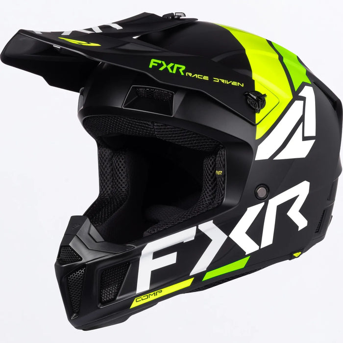 FXR Youth Clutch MX Helmet - HiVis/Lime, front view