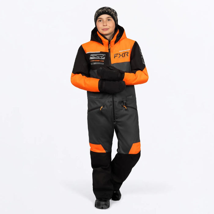 FXR Youth Revo Monosuit - Asphalt/Orange/Ti, front view