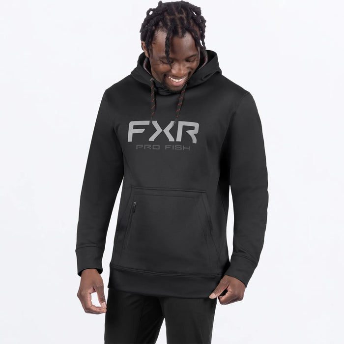 FXR Mens Pro Fish Tech Pullover Hoodie - Black/Red, front view