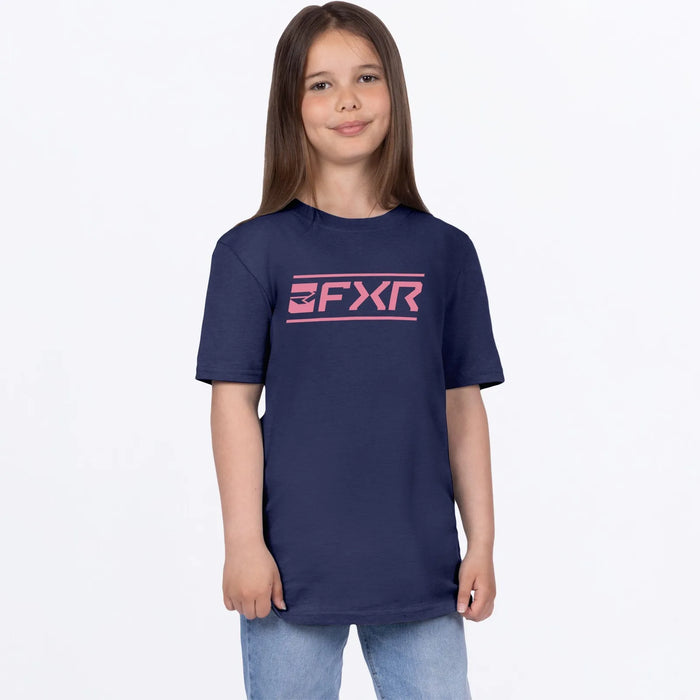FXR Youth Victory Premium T-Shirt - Navy/Dusty Rose, front view