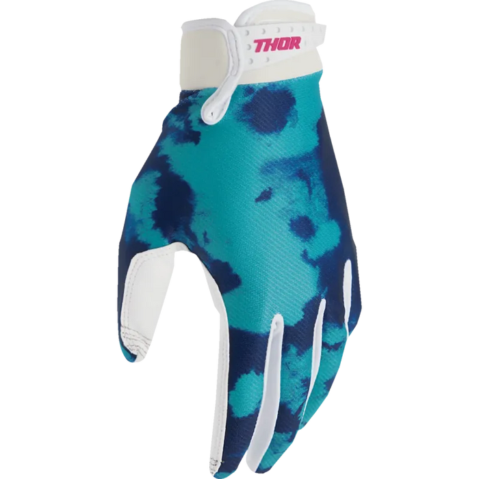 Thor Youth Launchmode Gloves - Bleach White/Aqua - Front