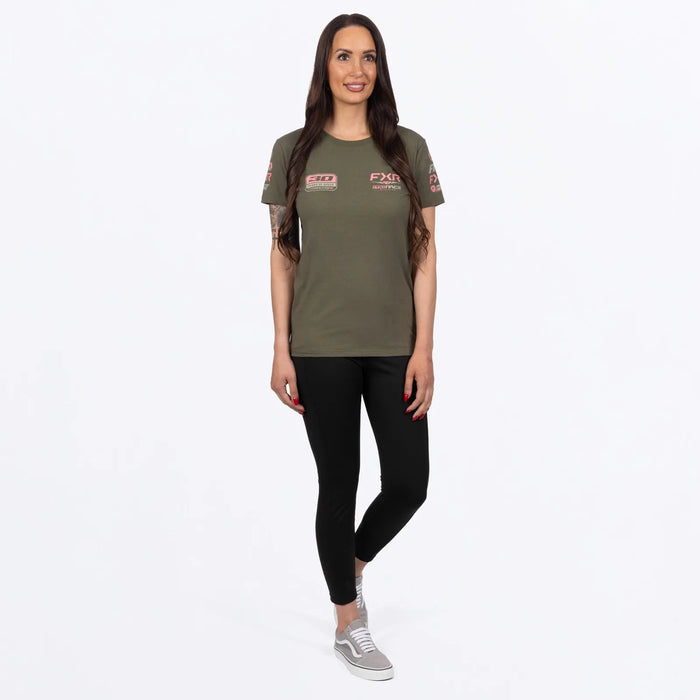 FXR Womens Race Division Premium T-Shirt - Army/Dusty Rose, view 3