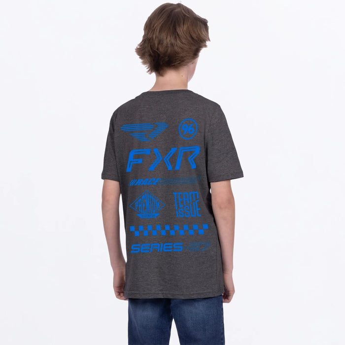 FXR Youth Pedigree Premium T-Shirt - Char Heather/Blue, view 3