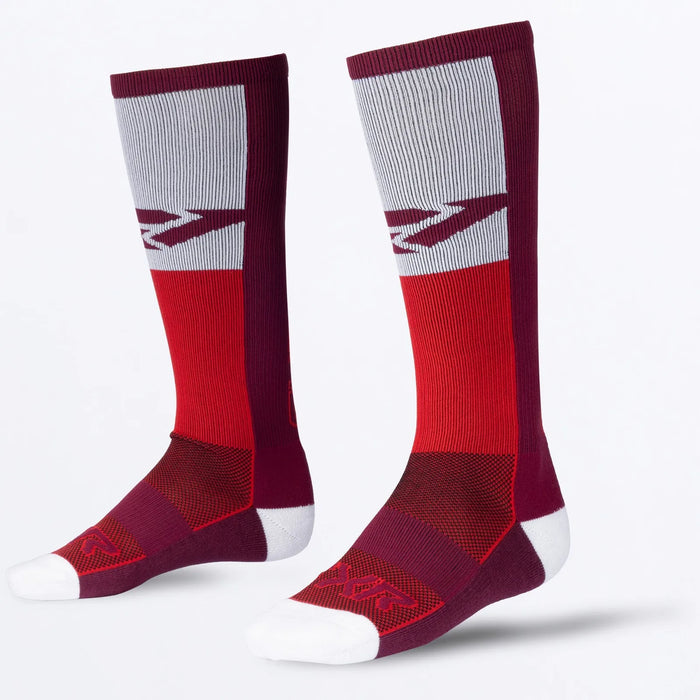 FXR Moto Sock - Red/Maroon/White, front view