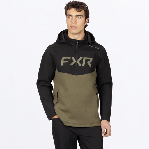 FXR Mens Altitude Tech 1/4 Zip Hoodie - Black/Moss, front view