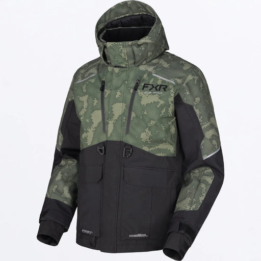 FXR Mens Excursion FX Jacket - Black/Moss Shift Cover, front view