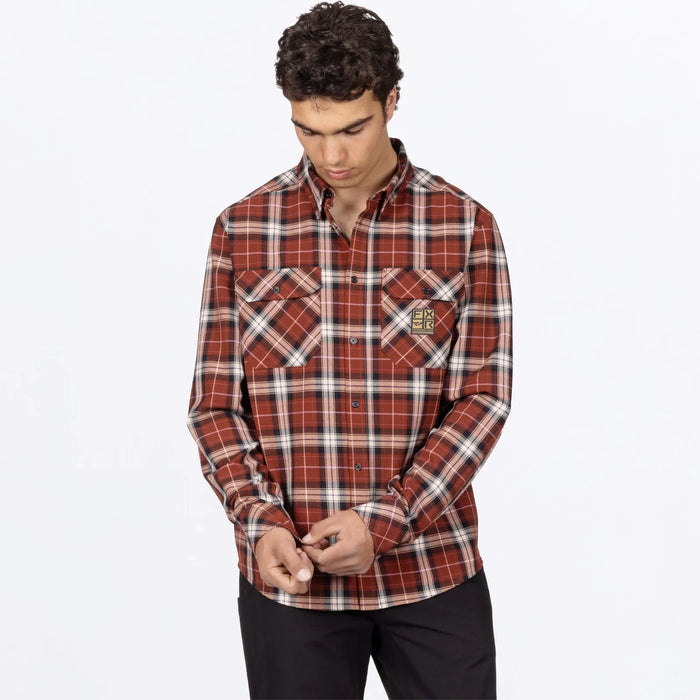 FXR Mens HD Flannel Shirt - Maroon/Navy, front view