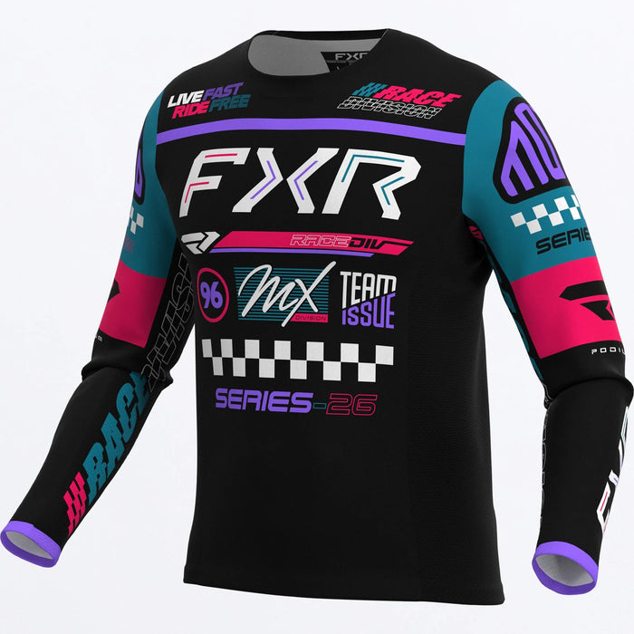 FXR Podium Gladiator MX Jersey 2026 - Black/Coral/Teal, front view