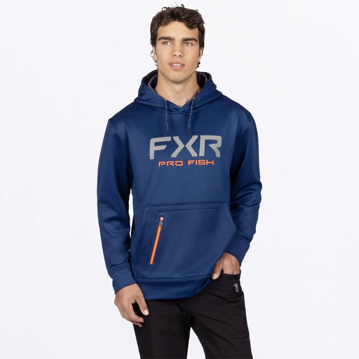 FXR Mens Pro Fish Tech Pullover Hoodie - Midnight/Orange, front view
