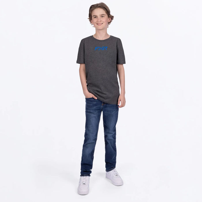 FXR Youth Pedigree Premium T-Shirt - Char Heather/Blue, view 4