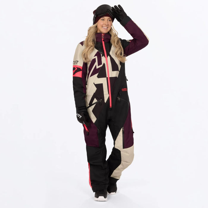 FXR Womens Cold Cross CX Lite Monosuit 2027 - Sand/Plum/Coral, front view