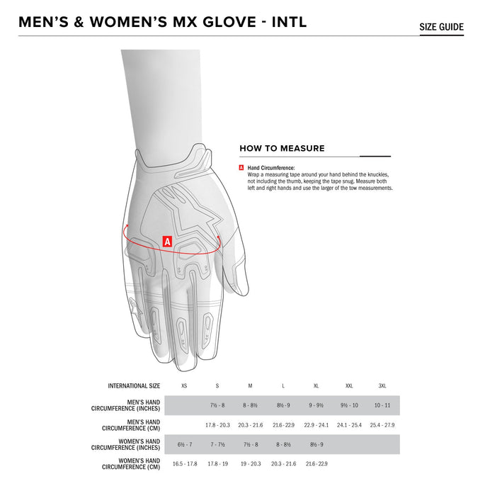 Alpinestars Mens Supertech Gloves - Size Chart