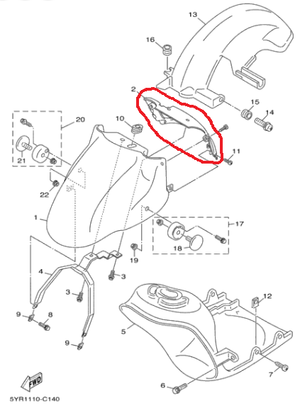 Yamaha OEM Vino 125 Front Fender 2 5JS-F1556-10-WL